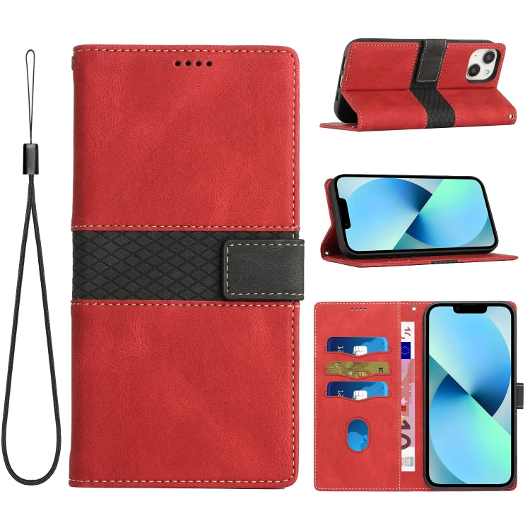 Grid Stitching Leather Phone Case with Lanyard