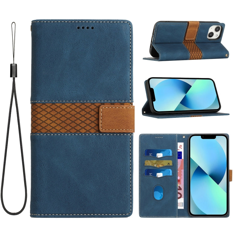 Grid Stitching Leather Phone Case with Lanyard