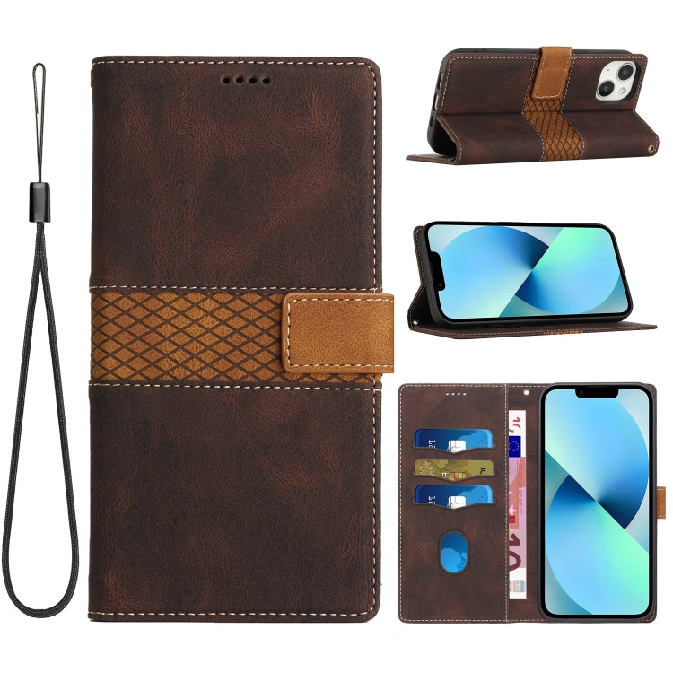 Grid Stitching Leather Phone Case with Lanyard