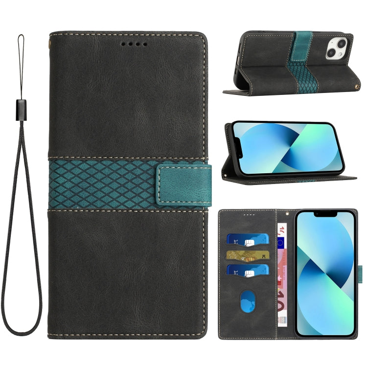 Grid Stitching Leather Phone Case with Lanyard