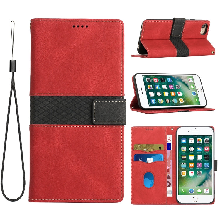 Grid Stitching Leather Phone Case with Lanyard