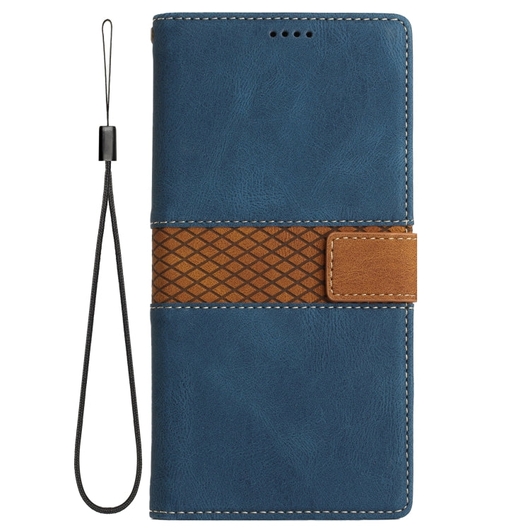 Grid Stitching Leather Phone Case with Lanyard