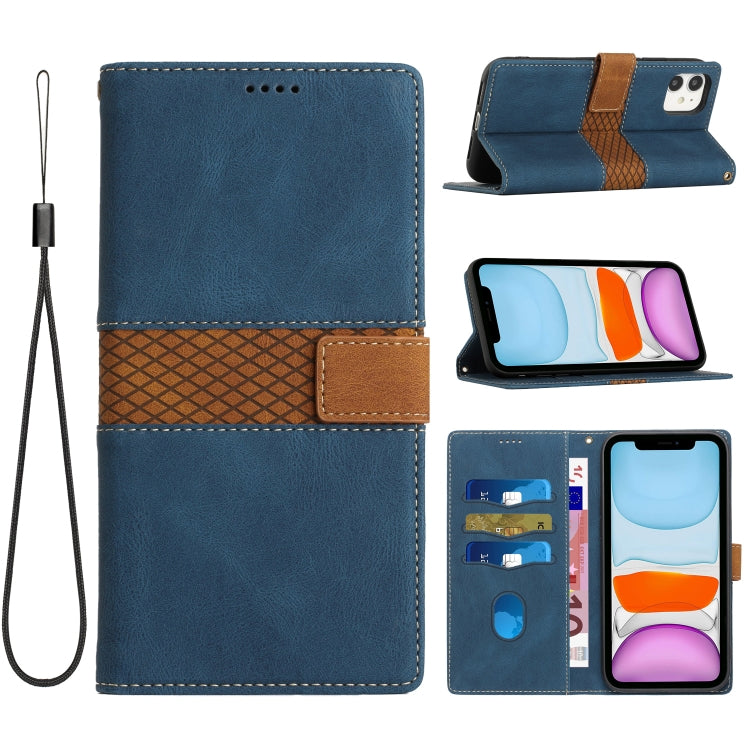 Grid Stitching Leather Phone Case with Lanyard