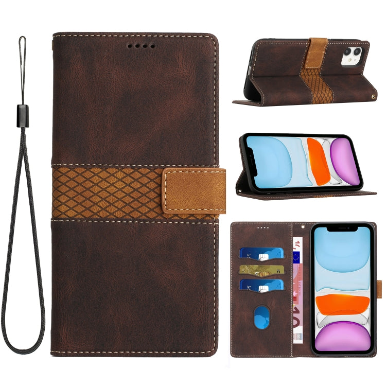 Grid Stitching Leather Phone Case with Lanyard