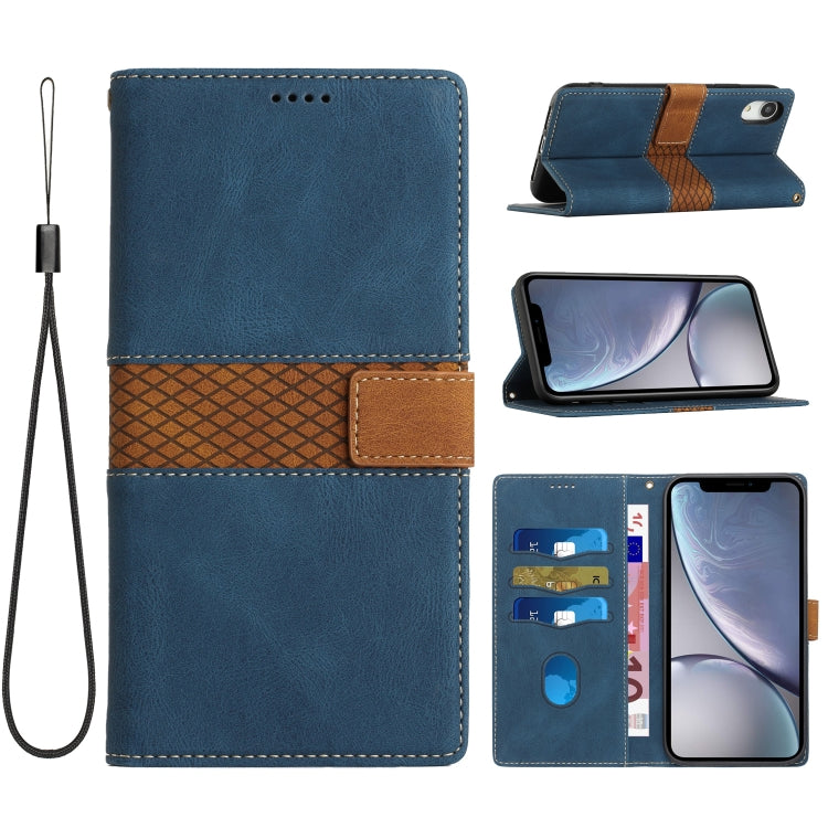 Grid Stitching Leather Phone Case with Lanyard