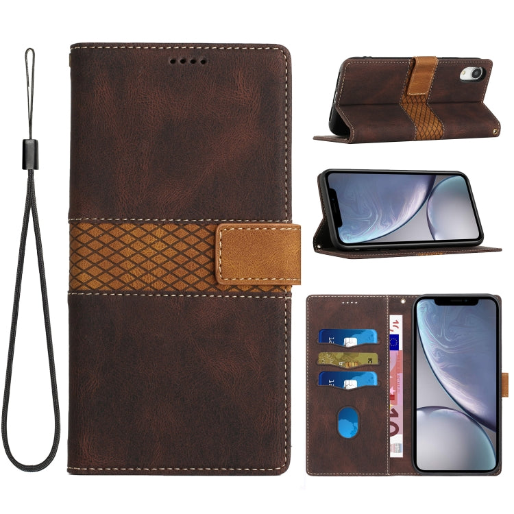 Grid Stitching Leather Phone Case with Lanyard