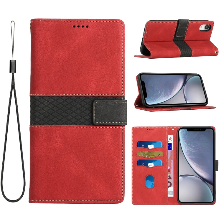 Grid Stitching Leather Phone Case with Lanyard