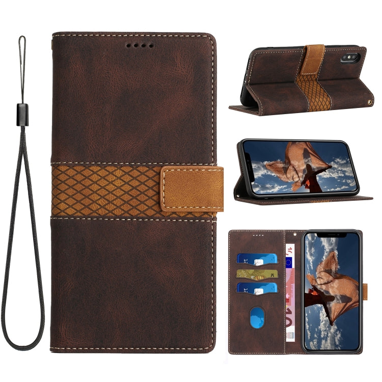 Grid Stitching Leather Phone Case with Lanyard