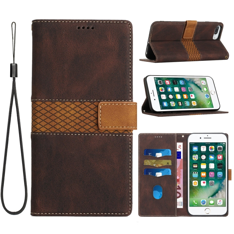 Grid Stitching Leather Phone Case with Lanyard