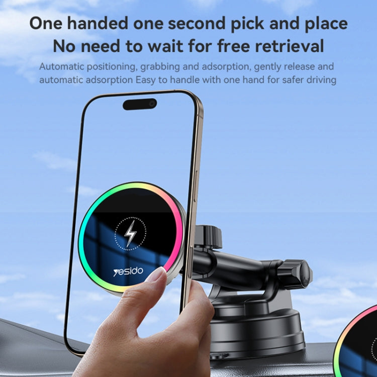Yesido C315 15W Suction Cup Air Vent Car Wireless Charging Holder with RGB Lighting