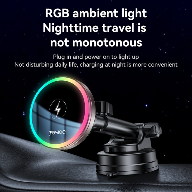 Yesido C315 15W Suction Cup Air Vent Car Wireless Charging Holder with RGB Lighting