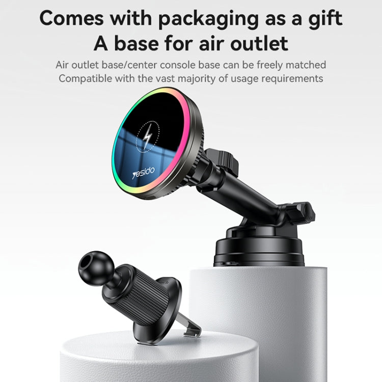 Yesido C315 15W Suction Cup Air Vent Car Wireless Charging Holder with RGB Lighting