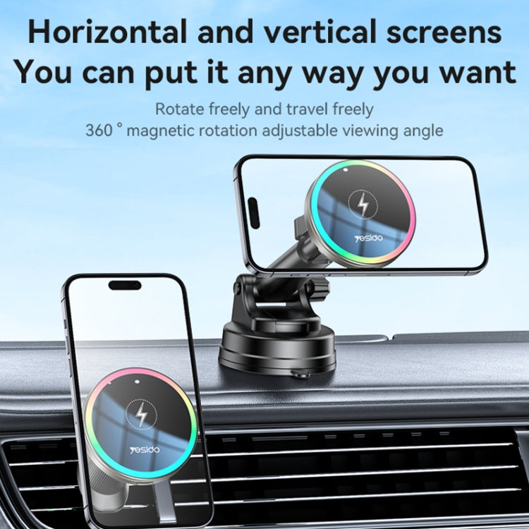 Yesido C315 15W Suction Cup Air Vent Car Wireless Charging Holder with RGB Lighting