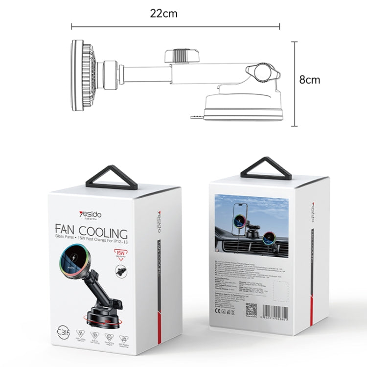 Yesido C315 15W Suction Cup Air Vent Car Wireless Charging Holder with RGB Lighting