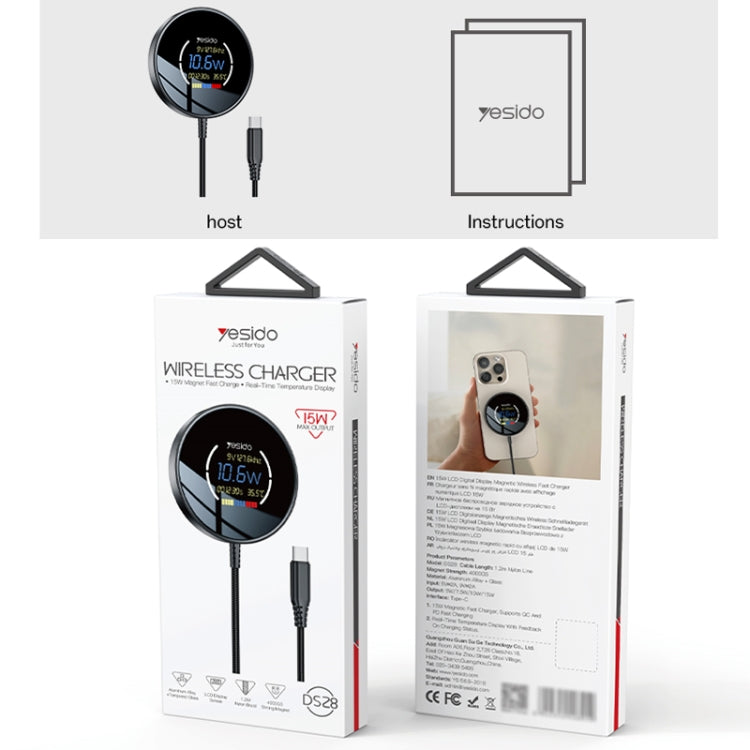 Yesido DS28 15W Smart Digital Display Magnetic Wireless Charger