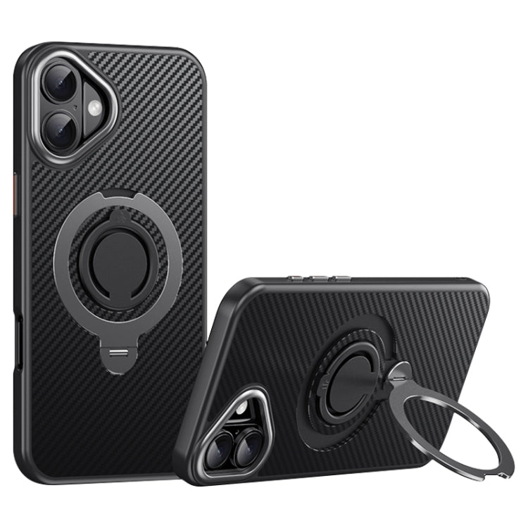 Carbon Fiber MagSafe Phone Case with 360 Degree Rotating Holder, For iPhone 16 Pro Max, For iPhone 16 Pro, For iPhone 16 Plus, For iPhone 16