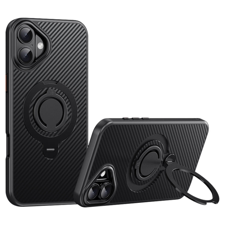Carbon Fiber MagSafe Phone Case with 360 Degree Rotating Holder, For iPhone 16 Pro Max, For iPhone 16 Pro, For iPhone 16 Plus, For iPhone 16