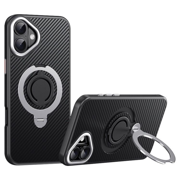 Carbon Fiber MagSafe Phone Case with 360 Degree Rotating Holder, For iPhone 16 Pro Max, For iPhone 16 Pro, For iPhone 16 Plus, For iPhone 16