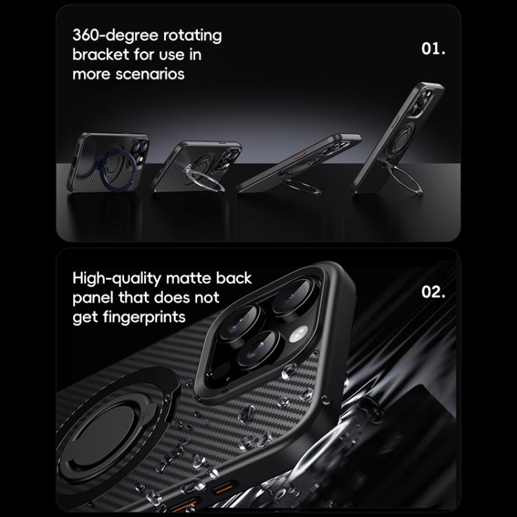 Carbon Fiber MagSafe Phone Case with 360 Degree Rotating Holder, For iPhone 15 Pro Max, For iPhone 15 Pro, For iPhone 15 Plus / 14 Plus, For iPhone 15