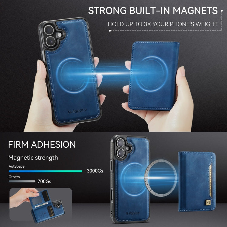 AutSpace A13 MagSafe Magnetic RFID Flip Card Bag Phone Case, For iPhone 16 Plus, For iPhone 16, For iPhone 15 Pro Max, For iPhone 15 Pro