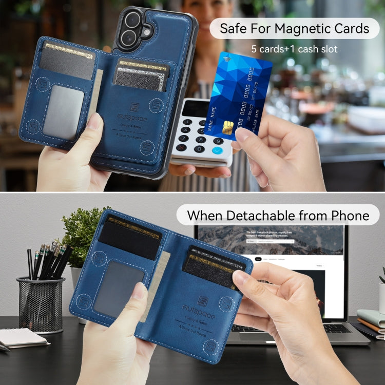 AutSpace A13 MagSafe Magnetic RFID Flip Card Bag Phone Case, For iPhone 16 Plus, For iPhone 16, For iPhone 15 Pro Max, For iPhone 15 Pro