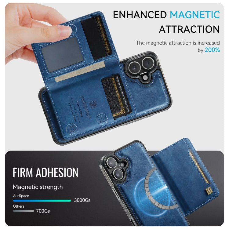 AutSpace A13 MagSafe Magnetic RFID Flip Card Bag Phone Case, For iPhone 16 Plus, For iPhone 16, For iPhone 15 Pro Max, For iPhone 15 Pro