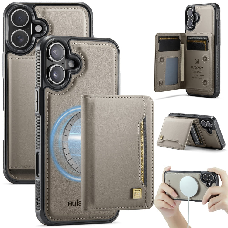 AutSpace A13 MagSafe Magnetic RFID Flip Card Bag Phone Case, For iPhone 16 Plus, For iPhone 16, For iPhone 15 Pro Max, For iPhone 15 Pro