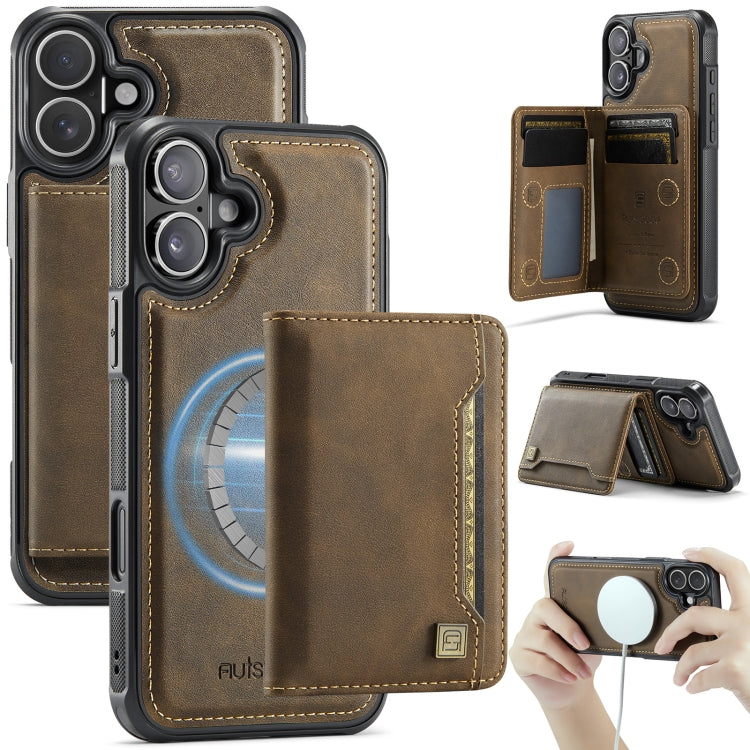 AutSpace A13 MagSafe Magnetic RFID Flip Card Bag Phone Case, For iPhone 16 Plus, For iPhone 16, For iPhone 15 Pro Max, For iPhone 15 Pro