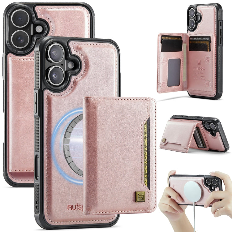 AutSpace A13 MagSafe Magnetic RFID Flip Card Bag Phone Case, For iPhone 16 Plus, For iPhone 16, For iPhone 15 Pro Max, For iPhone 15 Pro