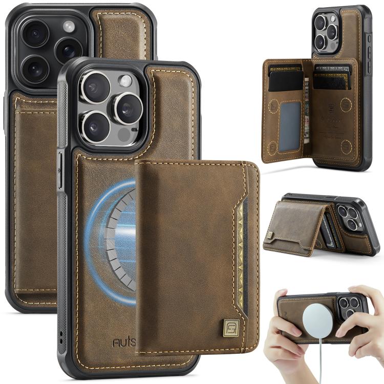 AutSpace A13 MagSafe Magnetic RFID Flip Card Bag Phone Case, For iPhone 16 Plus, For iPhone 16, For iPhone 15 Pro Max, For iPhone 15 Pro
