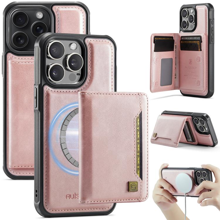 AutSpace A13 MagSafe Magnetic RFID Flip Card Bag Phone Case, For iPhone 16 Plus, For iPhone 16, For iPhone 15 Pro Max, For iPhone 15 Pro