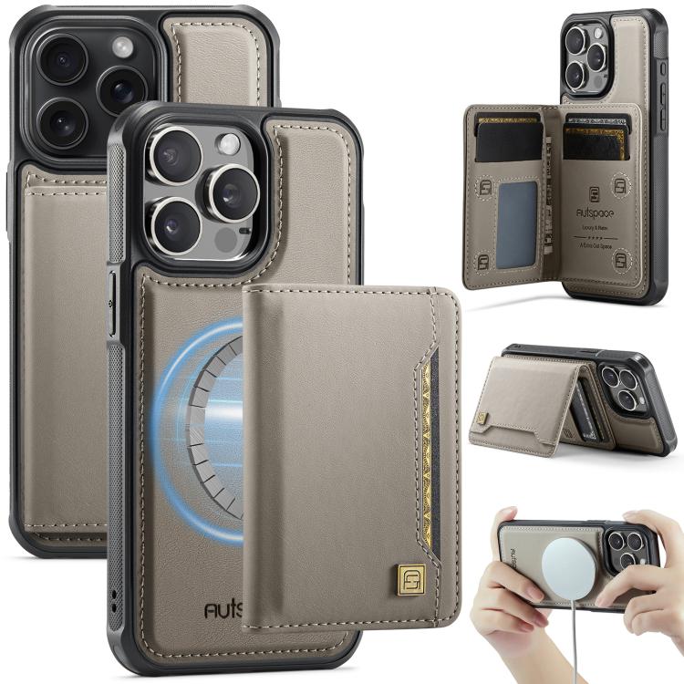 AutSpace A13 MagSafe Magnetic RFID Flip Card Bag Phone Case, For iPhone 16 Plus, For iPhone 16, For iPhone 15 Pro Max, For iPhone 15 Pro