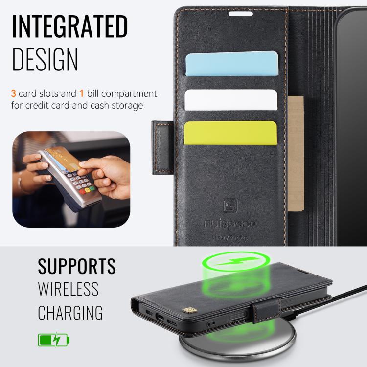 AutSpace A11 Side Buckle MagSafe Magnetic RFID Phone Leather Case