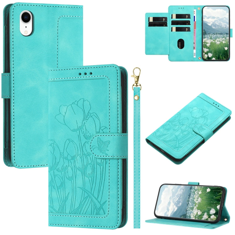 Tulips Embossed Leather Phone Case with Lanyard, For iPhone XS / X, For iPhone XR, For iPhone XS Max, For iPhone 8 Plus / 7 Plus