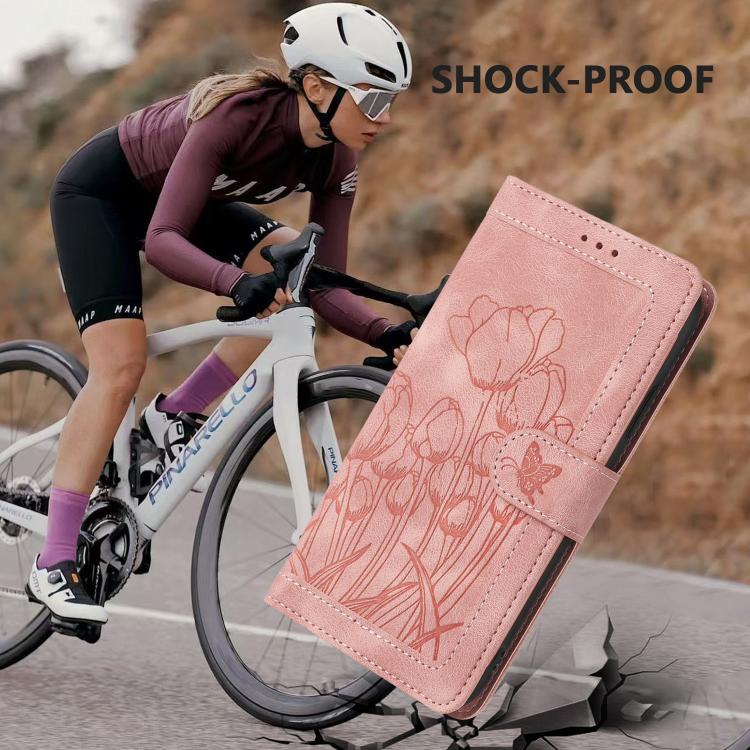 Tulips Embossed Leather Phone Case with Lanyard, For iPhone 17 Pro Max, For iPhone 17 Pro, For iPhone 17, For iPhone 17 Air
