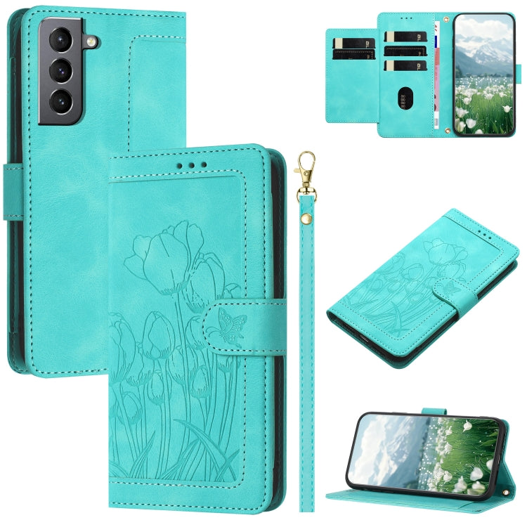 Tulips Embossed Leather Phone Case with Lanyard, For Samsung Galaxy S20 FE, For Samsung Galaxy S22 Ultra 5G, For Samsung Galaxy S22+ 5G, For Samsung Galaxy S22 5G