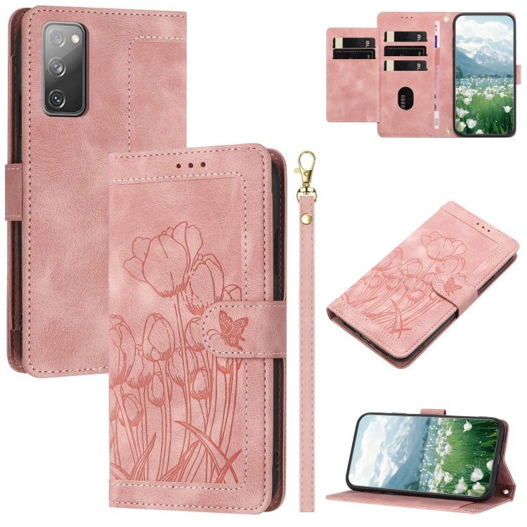 Tulips Embossed Leather Phone Case with Lanyard, For Samsung Galaxy S20 FE, For Samsung Galaxy S22 Ultra 5G, For Samsung Galaxy S22+ 5G, For Samsung Galaxy S22 5G