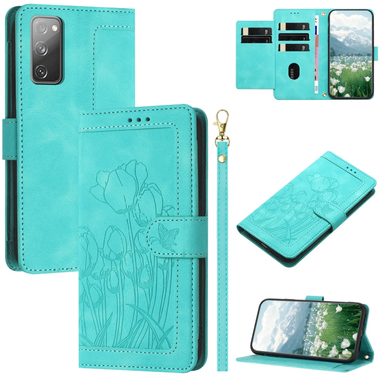 Tulips Embossed Leather Phone Case with Lanyard, For Samsung Galaxy S20 FE, For Samsung Galaxy S22 Ultra 5G, For Samsung Galaxy S22+ 5G, For Samsung Galaxy S22 5G