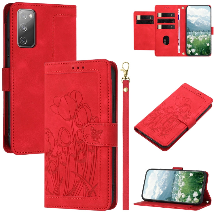 Tulips Embossed Leather Phone Case with Lanyard, For Samsung Galaxy S20 FE, For Samsung Galaxy S22 Ultra 5G, For Samsung Galaxy S22+ 5G, For Samsung Galaxy S22 5G
