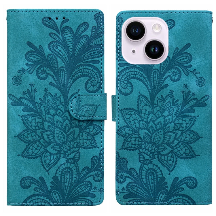 Lace Floral Embossed Magnetic Buckle PU Phone Case With Wrist Strap, For iPhone 15 Pro Max, For iPhone 15 Pro, For iPhone 14 Plus / 15 Plus, For iPhone 15