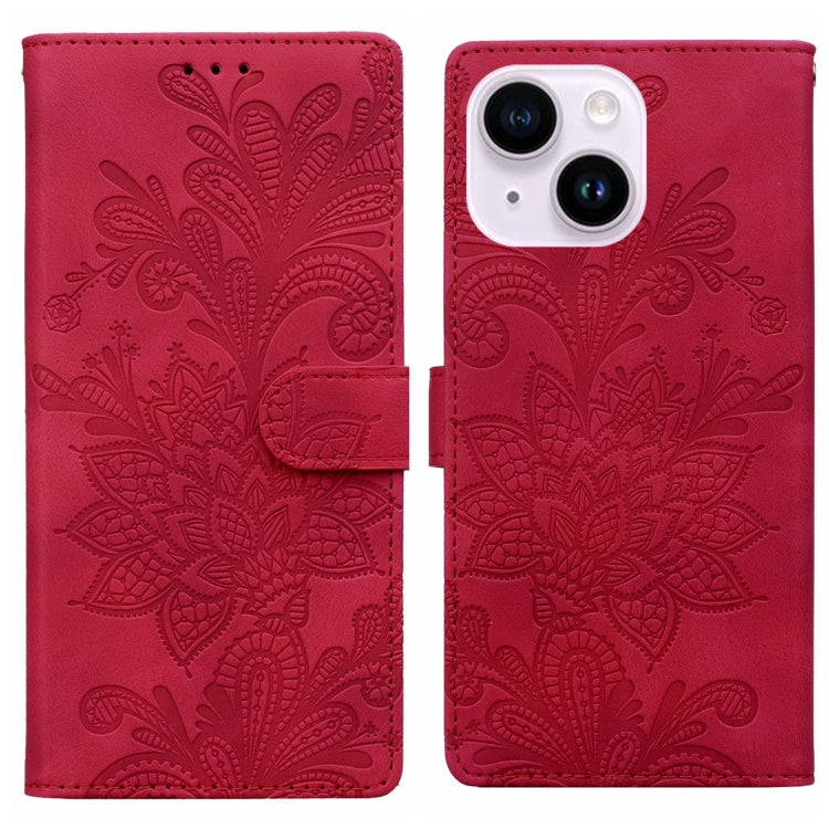 Lace Floral Embossed Magnetic Buckle PU Phone Case With Wrist Strap, For iPhone 15 Pro Max, For iPhone 15 Pro, For iPhone 14 Plus / 15 Plus, For iPhone 15