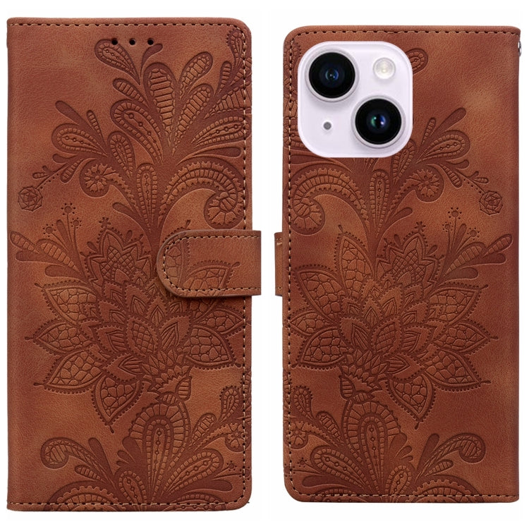 Lace Floral Embossed Magnetic Buckle PU Phone Case With Wrist Strap, For iPhone 15 Pro Max, For iPhone 15 Pro, For iPhone 14 Plus / 15 Plus, For iPhone 15