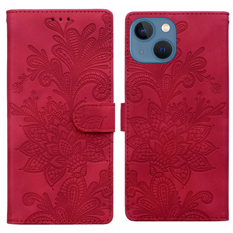 Lace Floral Embossed Magnetic Buckle PU Phone Case With Wrist Strap, For iPhone 15 Pro Max, For iPhone 15 Pro, For iPhone 14 Plus / 15 Plus, For iPhone 15