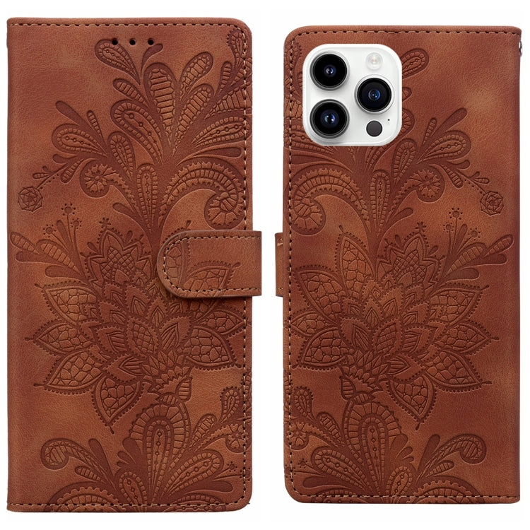Lace Floral Embossed Magnetic Buckle PU Phone Case With Wrist Strap, For iPhone 15 Pro Max, For iPhone 15 Pro, For iPhone 14 Plus / 15 Plus, For iPhone 15