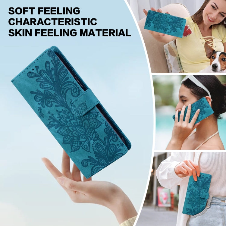 Lace Floral Embossed Magnetic Buckle PU Phone Case With Wrist Strap, For iPhone 15 Pro Max, For iPhone 15 Pro, For iPhone 14 Plus / 15 Plus, For iPhone 15