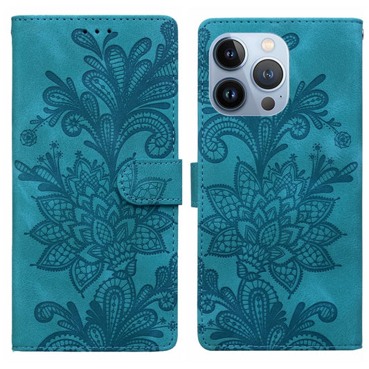 Lace Floral Embossed Magnetic Buckle PU Phone Case With Wrist Strap, For iPhone 15 Pro Max, For iPhone 15 Pro, For iPhone 14 Plus / 15 Plus, For iPhone 15