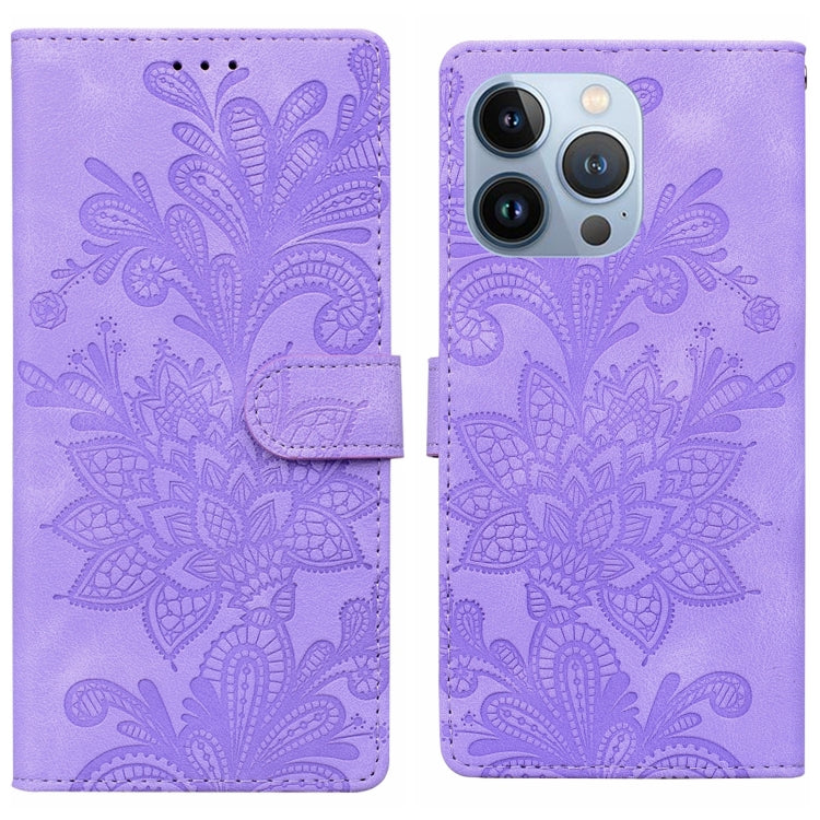 Lace Floral Embossed Magnetic Buckle PU Phone Case With Wrist Strap, For iPhone 15 Pro Max, For iPhone 15 Pro, For iPhone 14 Plus / 15 Plus, For iPhone 15