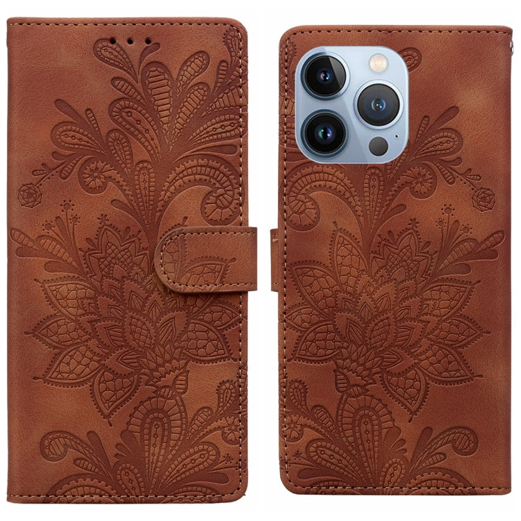 Lace Floral Embossed Magnetic Buckle PU Phone Case With Wrist Strap, For iPhone 15 Pro Max, For iPhone 15 Pro, For iPhone 14 Plus / 15 Plus, For iPhone 15
