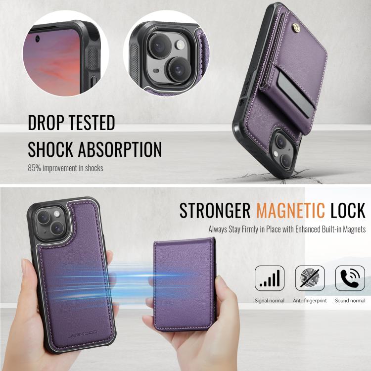 JEEHOOD J06 British Style RFID MagSafe Card Bag PU Phone Case, For iPhone 13, For iPhone 12 / 12 Pro, For iPhone 12 Pro Max, For iPhone 11 Pro Max