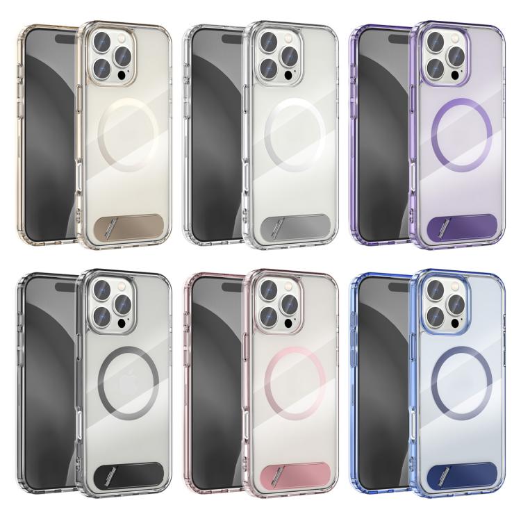 Clear PC Hybrid TPU MagSafe Phone Case with Holder, For iPhone 16 Pro Max, For iPhone 16 Pro, For iPhone 16 Plus, For iPhone 16